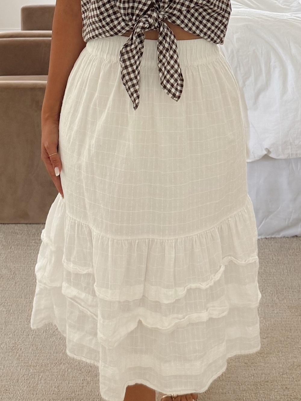 Madewell White Tiered Midi Skirt with ruffle